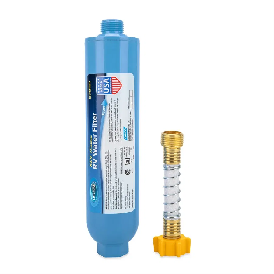 40043 – CAMCO Fresh Water Filter, Fits Standard Garden Hose Female Coupling For Pre-Tank Filtering In-Line Canister T...